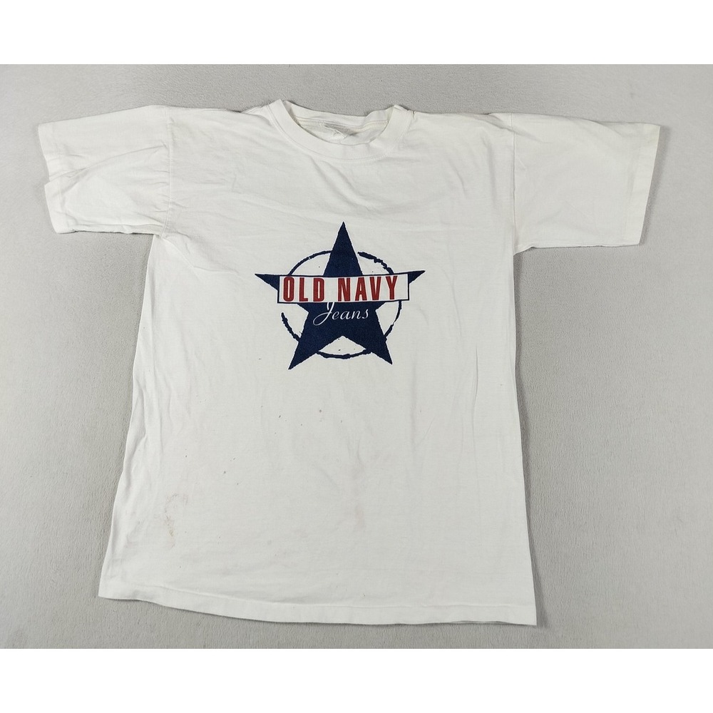 Old Navy Jeans Star Logo Shirt Mens Small White Graphic Tee Crewneck Casual